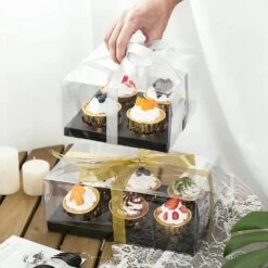 Cake Craft Company Black Deluxe Crystal Transparent Cupcake Boxes - Holds 4