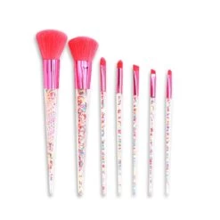 Blush Powder Metallic Hot Pink Brush Set With Sprinkles Inside - Set Of 7 - Ideal For Gift