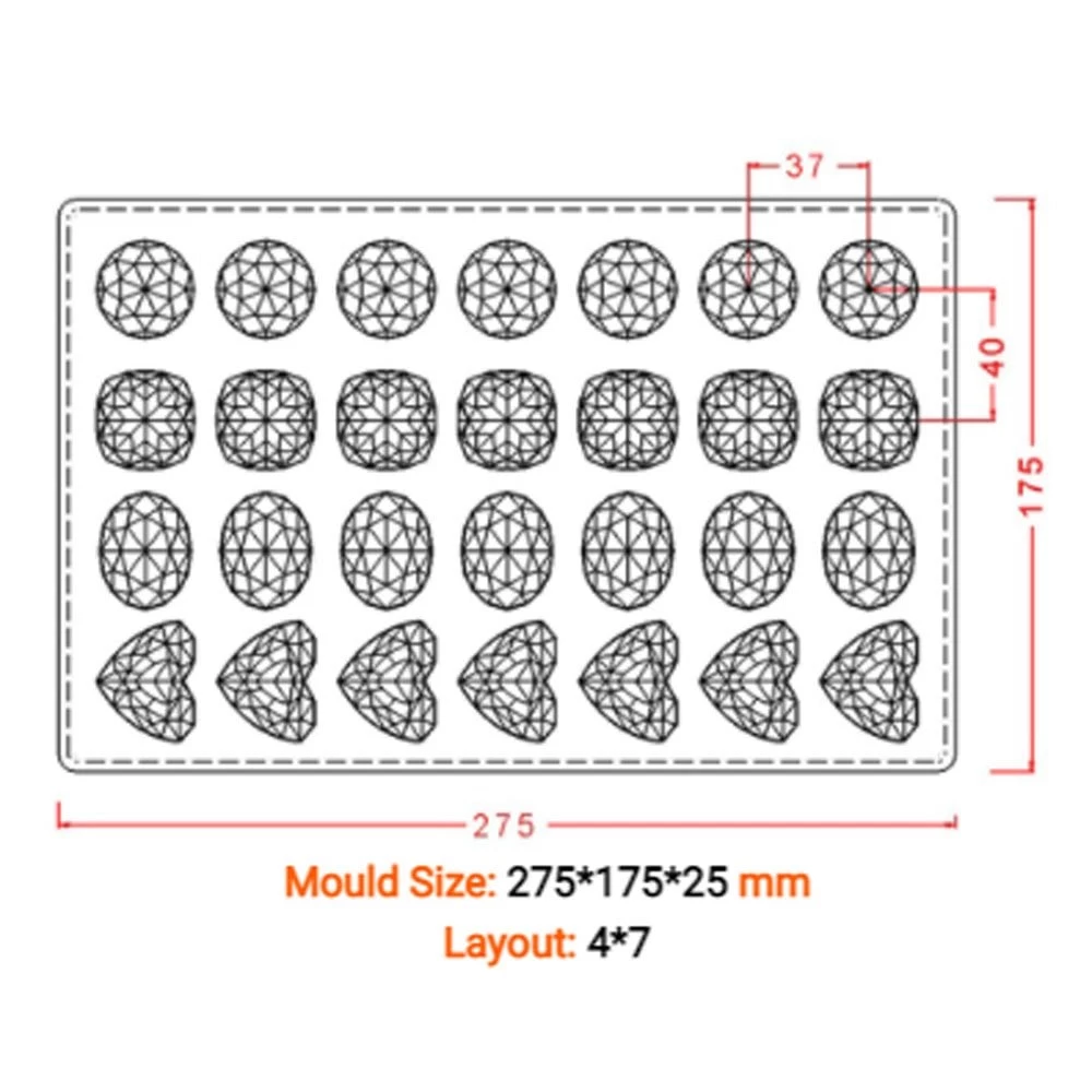 Cake Craft Moulds Diamond Assorted Shapes Polycarbonate Chocolate Mould - 275 X 175 X 25mm - 28 Cavity 4 Cake Craft Moulds Diamond Assorted Shapes Polycarbonate Chocolate Mould - 275 X 175 X 25mm - 28 Cavity - Image 2
